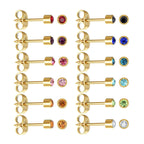 JUSTJANDM 12 Pairs Ear Piercing Stud Earrings for Ear Piercing Guns, Surgical Stainless Steel Multicolor Round Heart Star Cubic Zirconia Birthstone Stud Earrings Set (Gold round 4mm)
