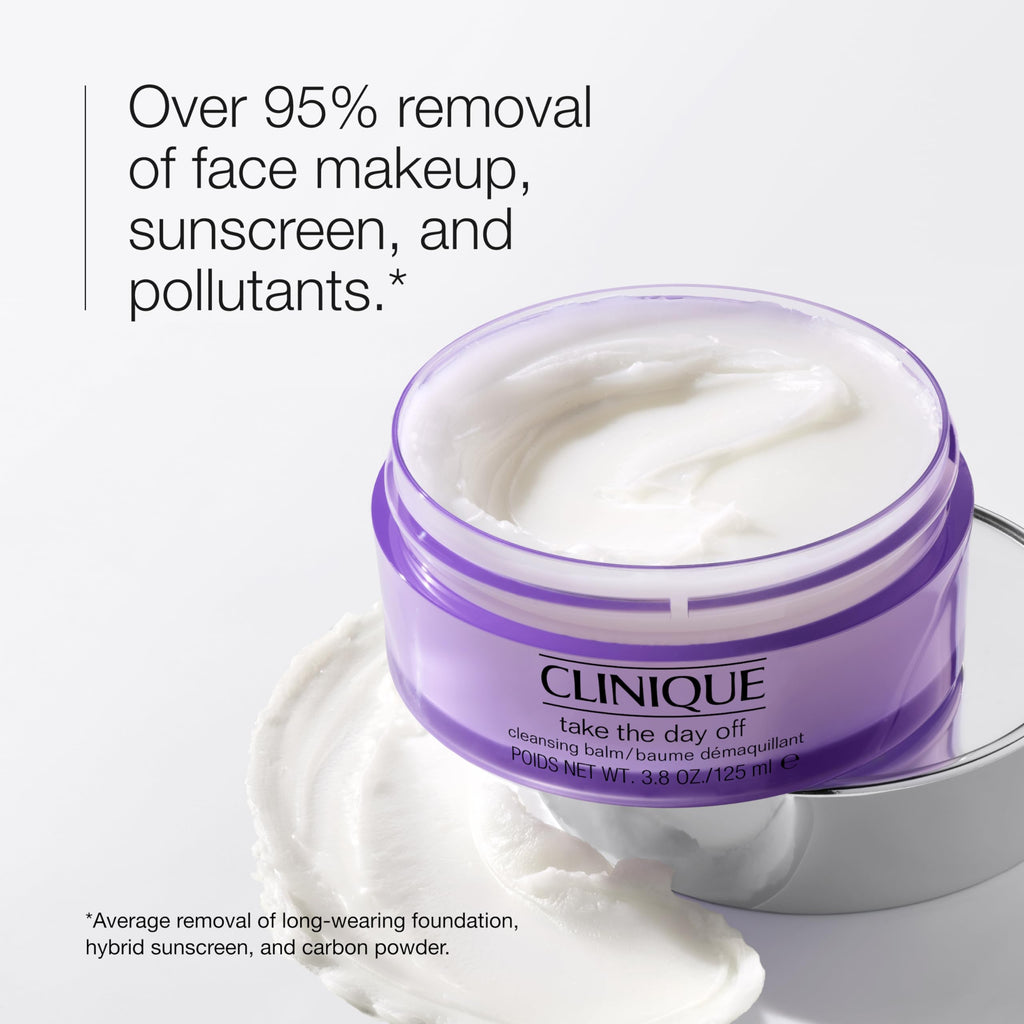 Clinique Take The Day Off Cleansing Balm Makeup Remover | Dissolves Face + Eye Makeup and Sunscreen | For All Skin Types, 1 ounce