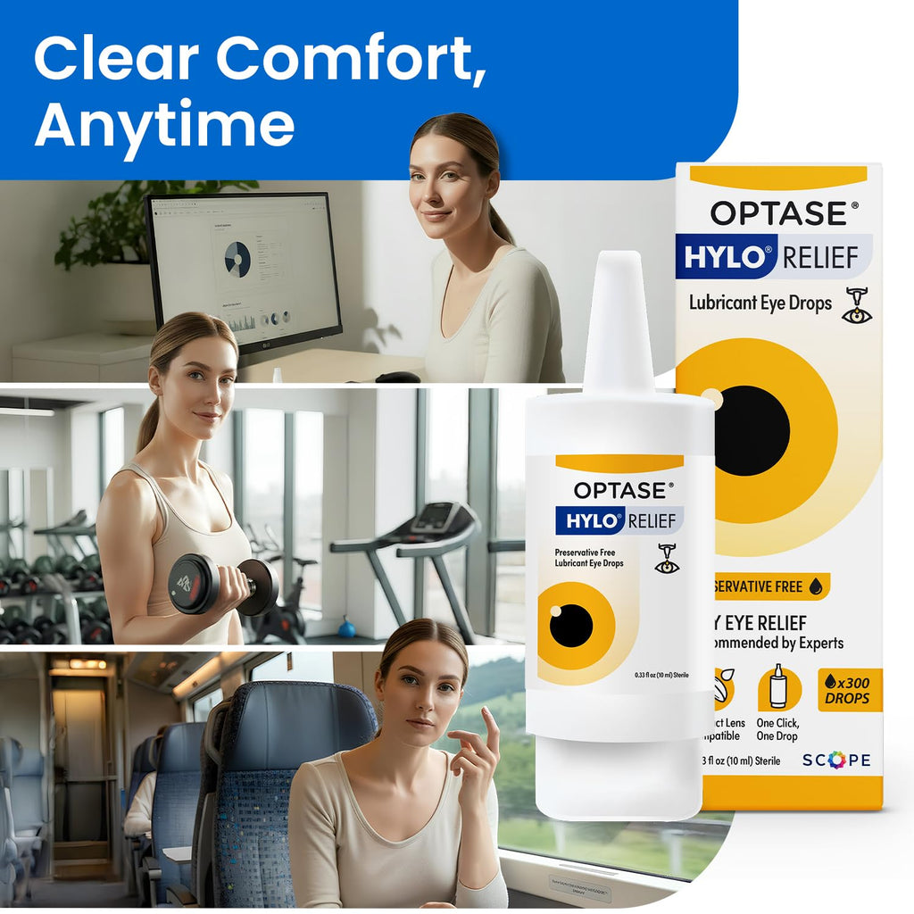 Optase® HYLO Relief Dry Eye Drops, 0.33 fl oz (10ml), 300 Doses - Preservative Free Eye Drops for Dry Eyes - Gentle Lubricant Multi-Dose Solution - Contact Lens Compatible for Daily Comfort
