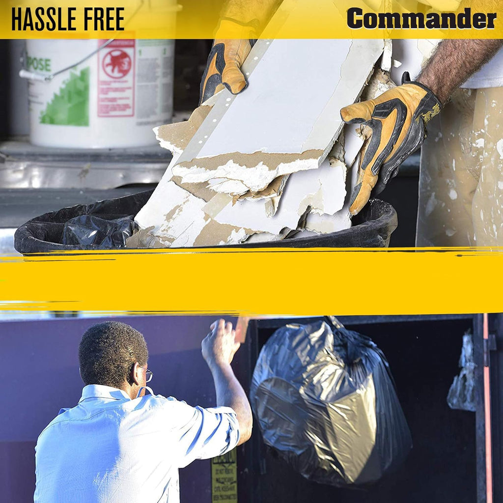 Commander 55 Gallon 3 MIL (eq) Heavy Duty Contractor Bags with Flap Ties - 36" x 56" with flaps - For Contractor,Industrial,& Outdoor,(Pack of 20)