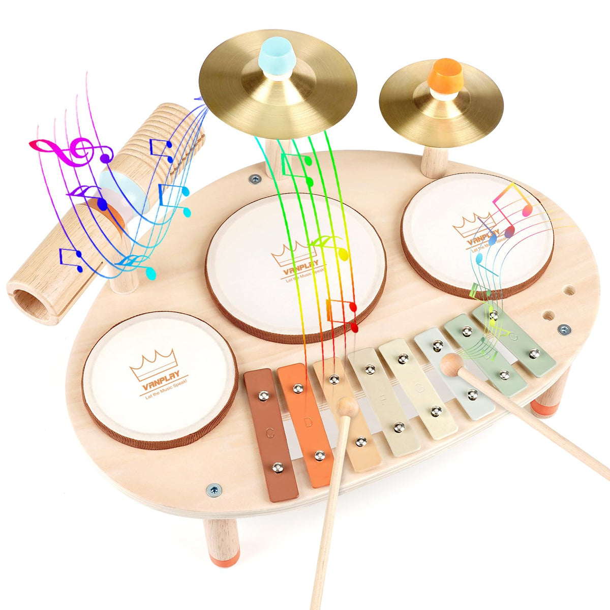 Vanplay Drum Set - Montessori Toys for 2 3 Year Old Girl Boy Gifts