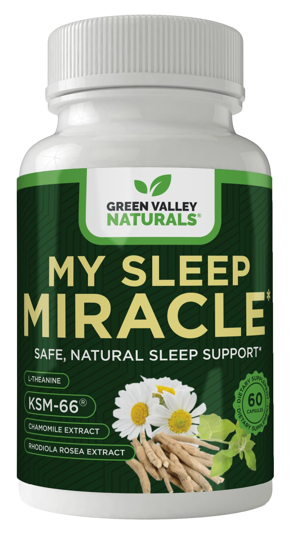 GREEN VALLEY NATURALS My Sleep Miracle Vegan Sleep Support Supplement | Melatonin-Free Formula | Ashwagandha, Chamomile & L-Theanine | Promotes Calm, Relaxation & Restful Sleep | 60 Capsules