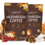 GRGTP Mushroom Coffee - Superfood Blend with 6 Adaptogens Jitter-Free Energy, Enhanced Focus, Digestion & Immunity Support | 90 Servings, Vegan, Gluten Free, Non-GMO | Smooth Flavor