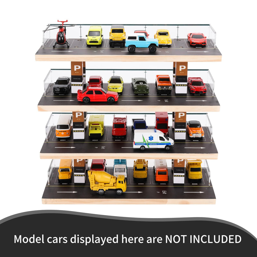 Saichotoy Display Case Compatible with Hot Wheels & Matchbox, 1/64 Scale Diecast Toy Car Storage, Parking Garage Diorama - Freestanding Storage with 4 Levels 24 Spots Maximum 40 Cars