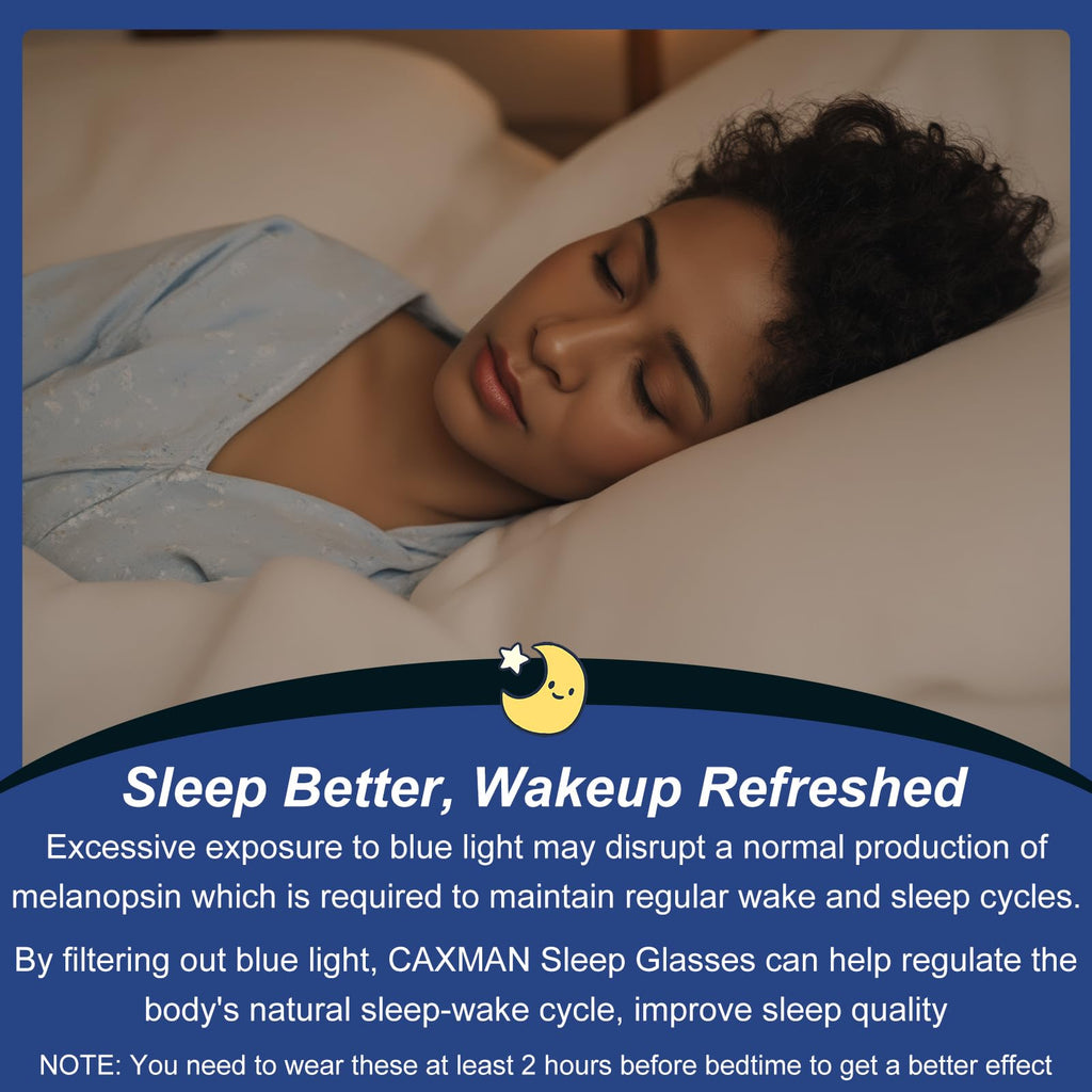 CAXMAN 99.9% Blue Light Blocking Glasses Sleep Glasses Orange Tinted Lens for Good Sleep Fit Over Glasses Fully Covered Your Eyes Black