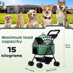 PUPIHOM Foldable pet Stroller for Cats with Detachable Weather Cover, 4 Wheels Pet Strolling Cart for Dogs and Cats with Storage Basket and Cup Holder（Green）