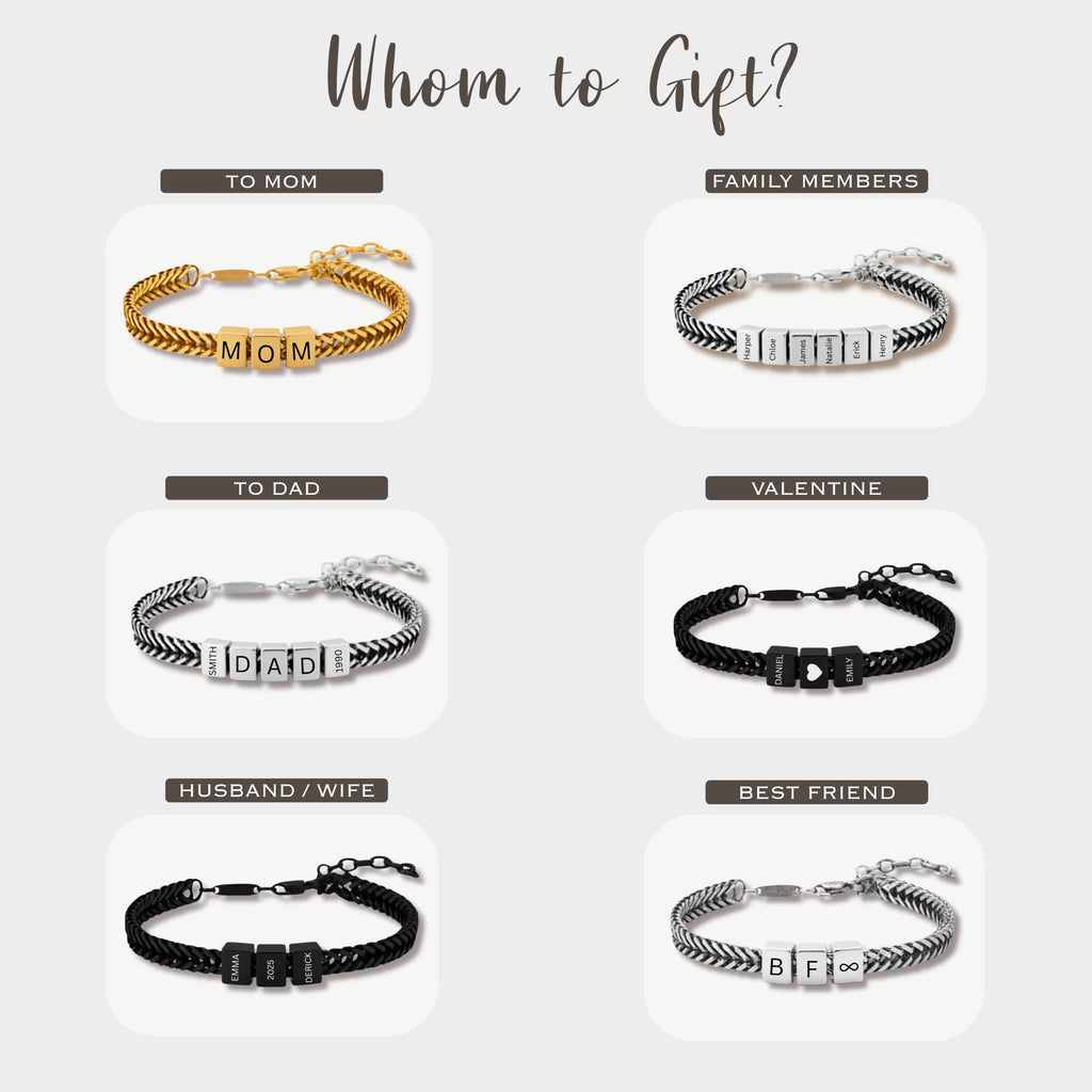 Personalized Silver Stainless Bracelet, 1-10 Bead, Custom Engraved Gift