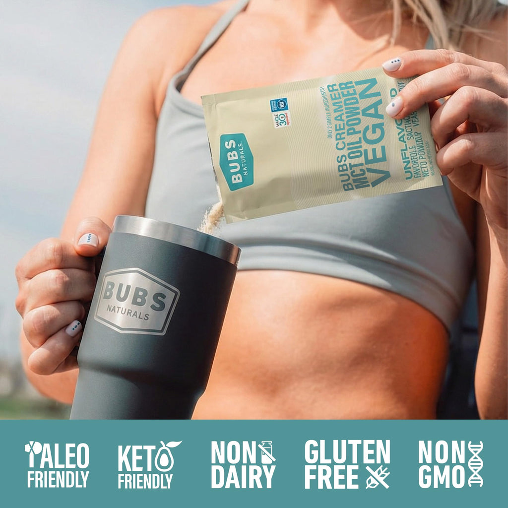 BUBS Naturals MCT Oil Powder Packets - Medium Chain Triglycerides - Keto Vegan & Paleo Friendly - Healthy Coconut Fats + Low Carb - Dairy-Free Energy Source - includes 14 Travel Packets