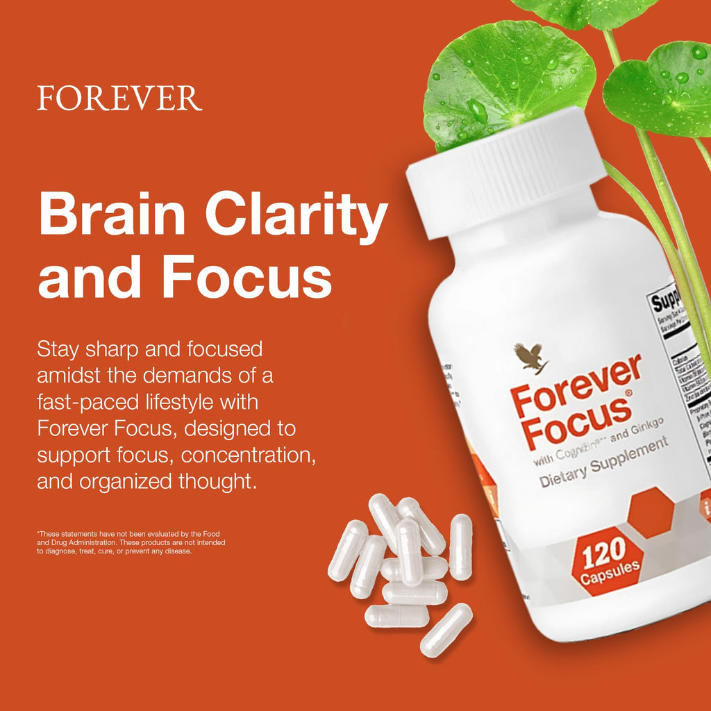 Forever Living - Forever Focus - Brain Clarity and Focus with Cognizin, Bacopa and Vitamins - for Students, Professionals and Seniors - 120 Capsule