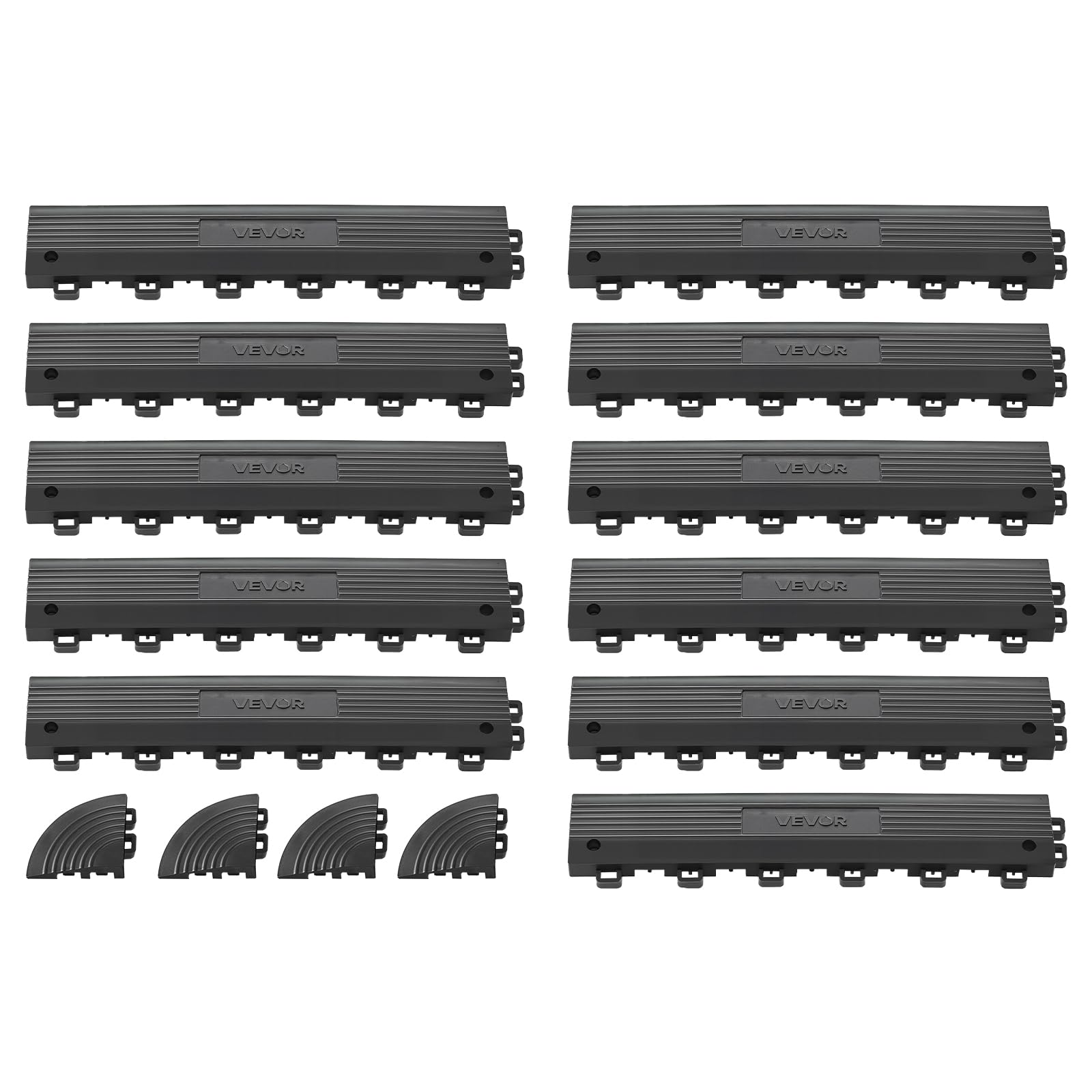 VEVOR Transition Edge Kit, 11-Piece, Durable PP Interlocking Modular Garage Floor Edging, Easy Installation, Only Compatible with VEVOR Drainage Mats, Black，Female