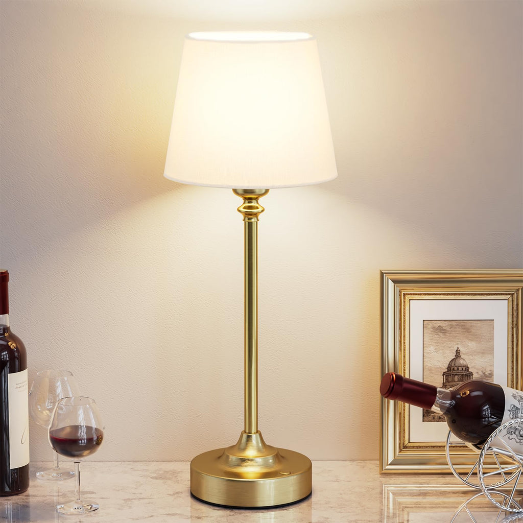 Cordless Table Lamp Rechargeable Gold - 1 Pack Brass 4000mAH Battery Operated Lamp for Decor, 3000K Stepless Dimming Touch Control Wireless Lamp for Bedroom, Dining Table, Counter, Living Room