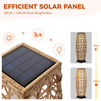 Grand patio 2-Piece Outdoor Floor Lamp Solar Lantern, Water-Resistant Wicker Boho Patio Light with 50/100 Lumens Dual Brightness & Memory Mode for Garden Porch Deck Decor, Large Cindy Natural