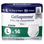 NorthShore GoSupreme Overnight Pull-On Underwear, 8-Hour Leak Protection, Large, 14-Count Bag, White, (36-48 in Waist), Unisex Adult Diapers