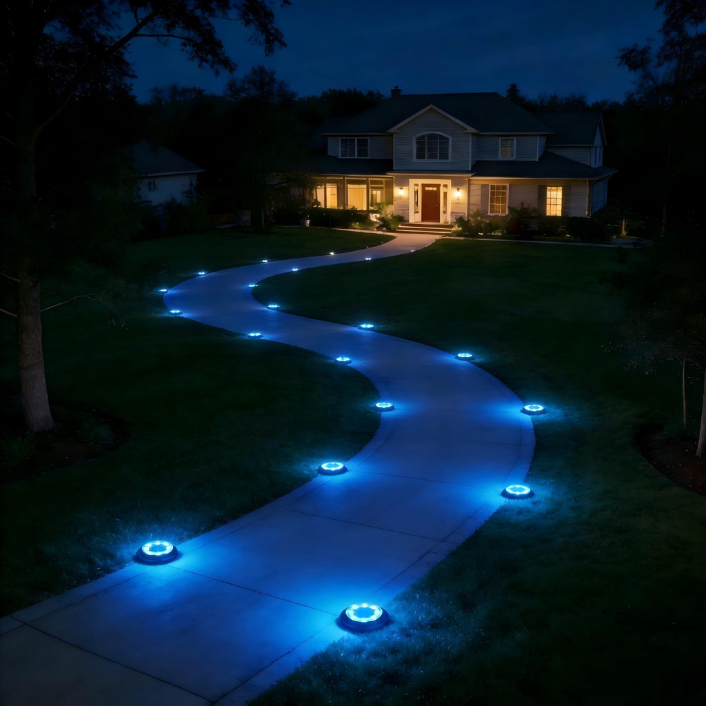 Flacchi Solar Lights Outdoor Waterproof - 2-in-1 Solar Powered Ground Lights Outdoor Solar Disk Light Landscape Light for Deck Step Patio Yard Pathway Walkway Driveway Garden (Blue, 8 Pack)