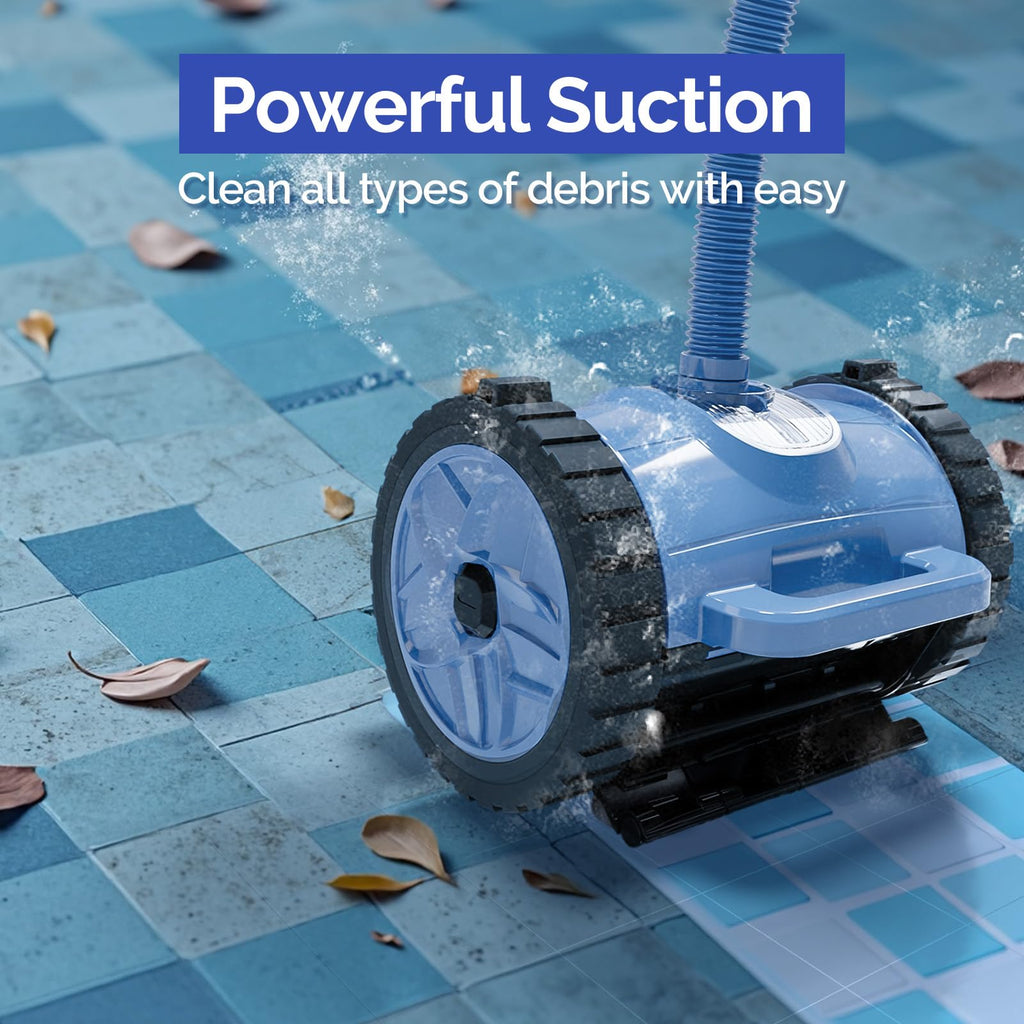VINGLI Pool Vacuum Cleaner, Automatic Pool Sweeper for Ground&Inground Pools, Suction Side Wall-Climbing Sweeper with 39.6ft Tangle-Free Hose (Memory Blue&Gray)