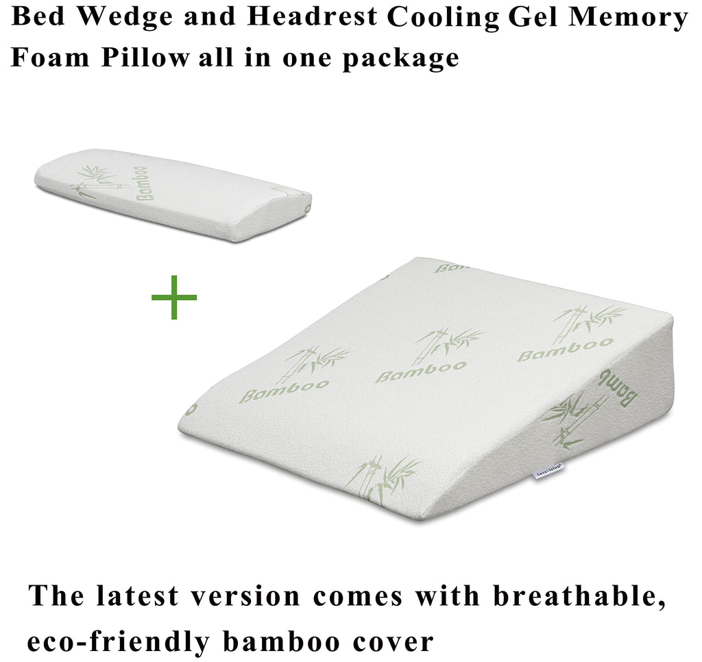 InteVision Extra Large Bed Wedge Pillow (33 x 30.5 x 7.5 inch) and Headrest Pillow in One Package - Help Relief from Acid Reflux, Post Surgery, Snoring - 2 inch Memory Foam Top