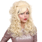 FantaLook Blonde Long Curly Wig with Bangs, Vintage Costume Wig for Women
