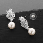 Mariell Pearl Drop & Dangle Bridal Earrings with CZ Crystal Cluster, Statement Jewelry for Bride, Mother of the Bride