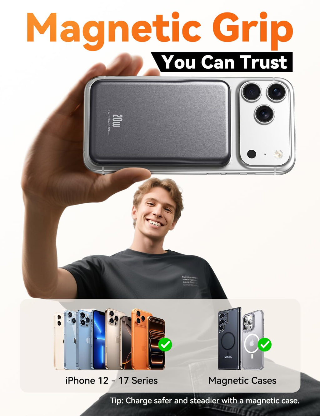 Magnetic Portable Charger 10000mAh, Fast Charging for MagSafe Battery Pack