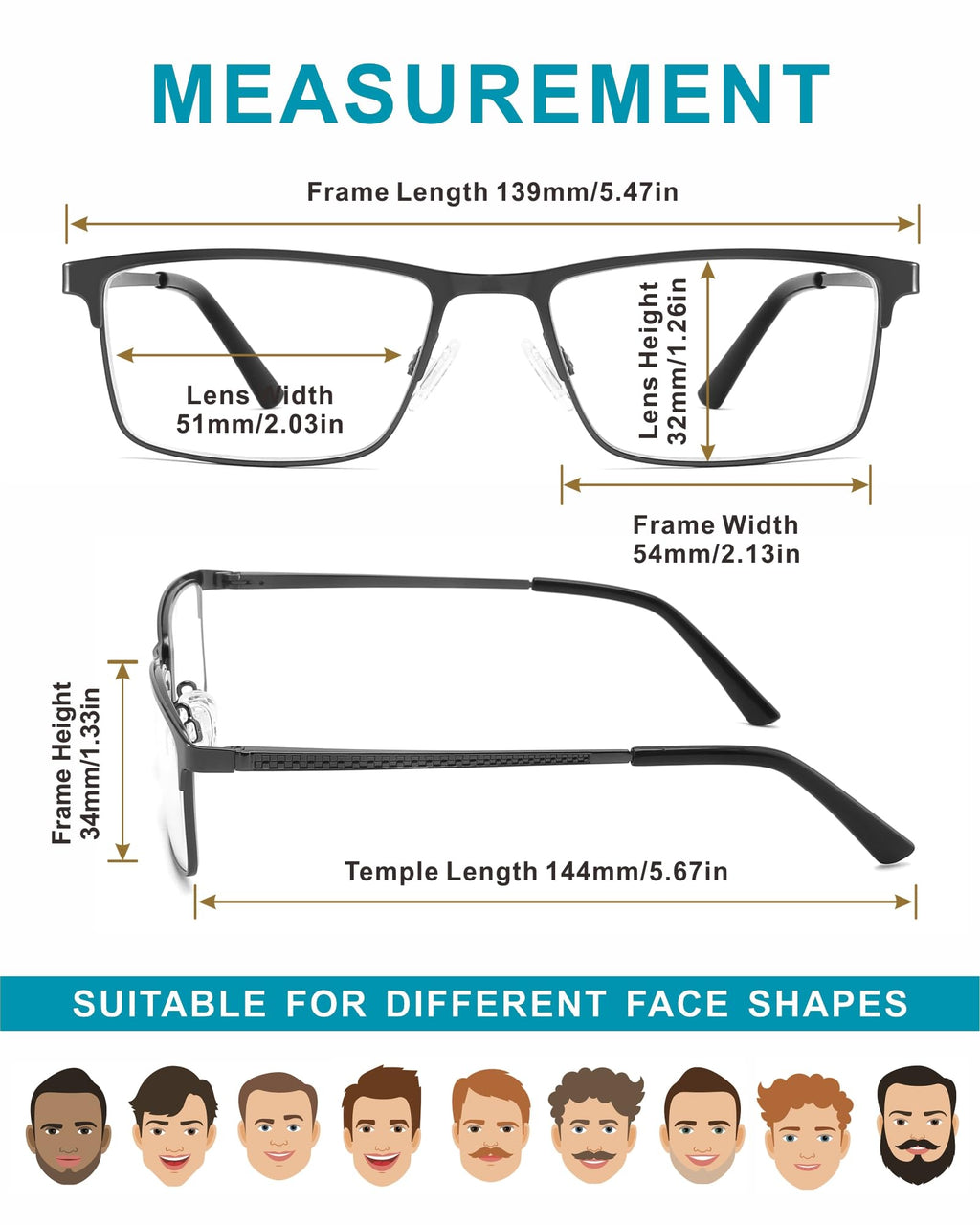 acavefox 3 Pack Blue Light Blocking Reading Glasses Men Readers Anti Glare UV Lightweight and Sturdy Full Frame Metal Spring Hinge Eyeglasses 1.5+