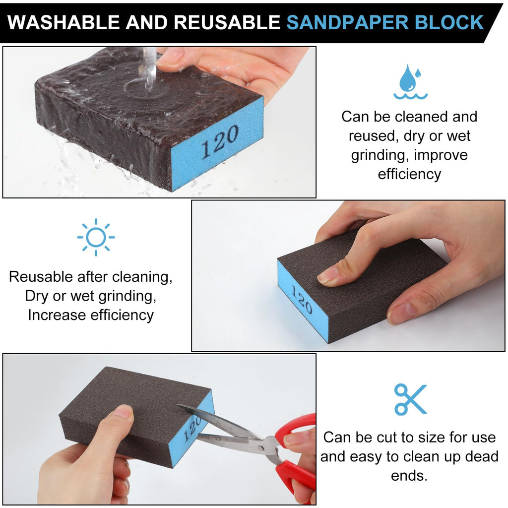 Romeda 8-Pack Sandpaper Block, 120 Grits Washable and Reusable Handmade Sanding Sponge, Drywall Sandpaper Blocks for Wooden Drywall Sheetrock and Metal Glazing