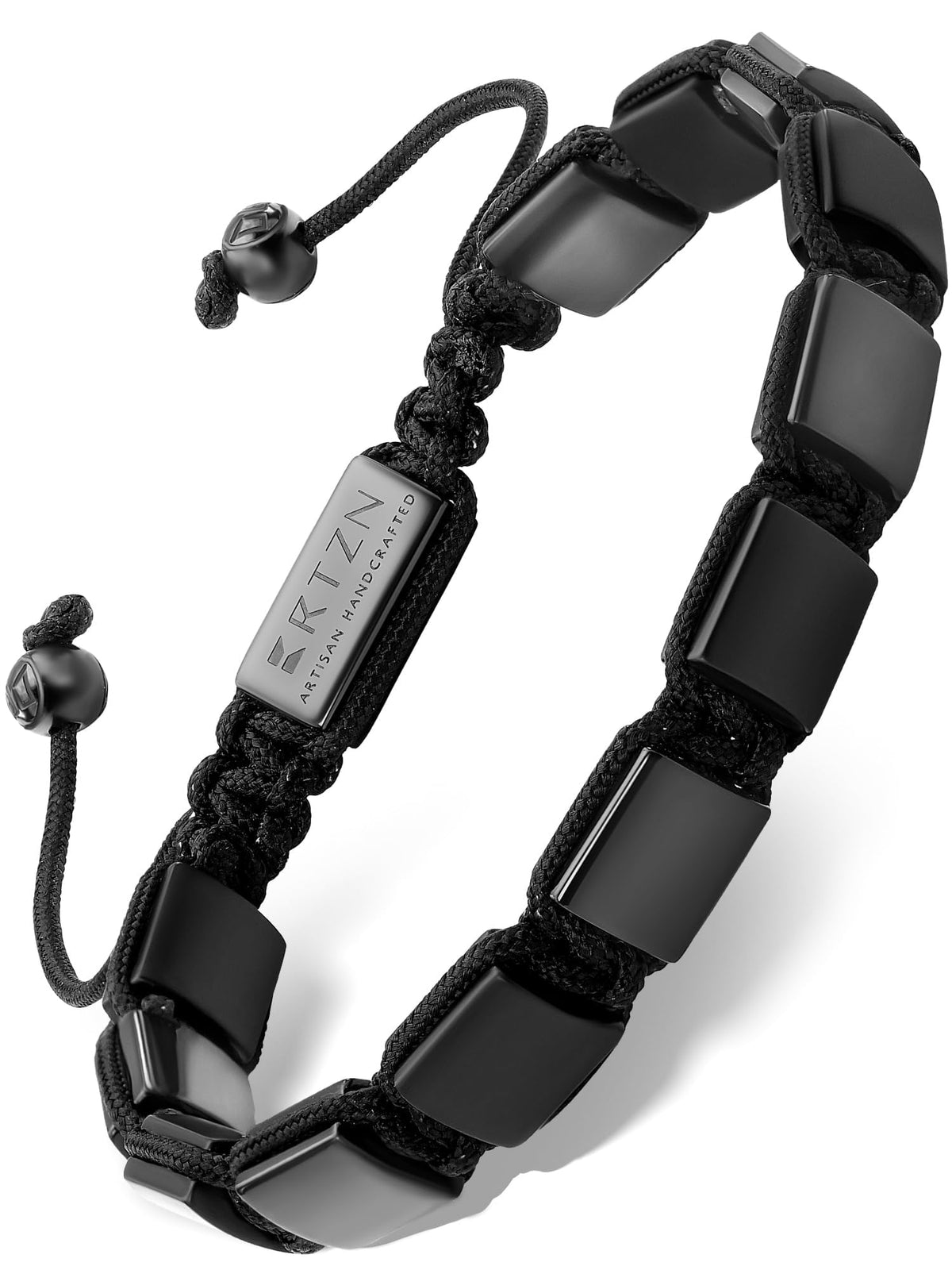 RTZN® Black Onyx Bracelet for Men – Premium Artisan Handcrafted Authentic Matte Black Beads – 9MM Adjustable Mens Beaded Bracelets (Havana)
