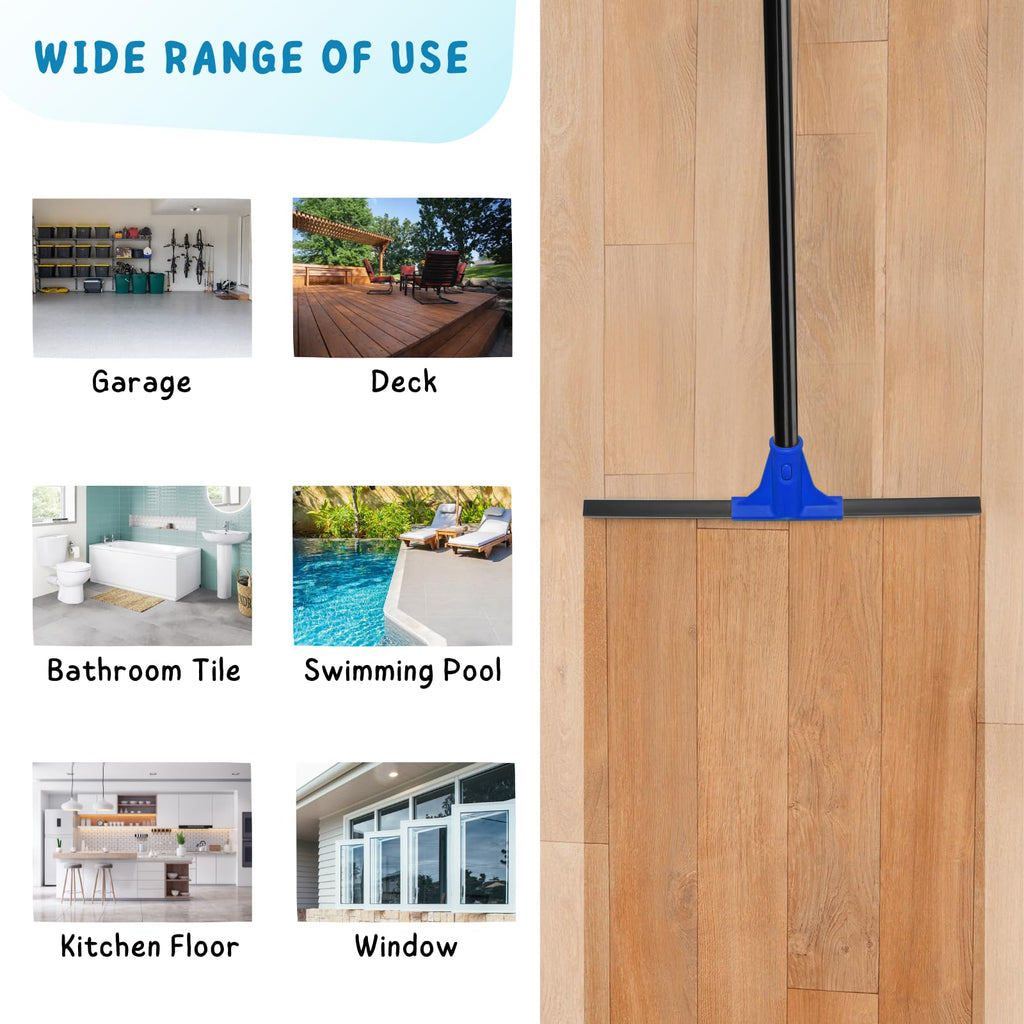 Floor Squeegee with Telescopic Long Handle 59'', Heavy Duty 18" Rubber Wiper Broom for Concrete, Bathroom Tile, Garage, Deck