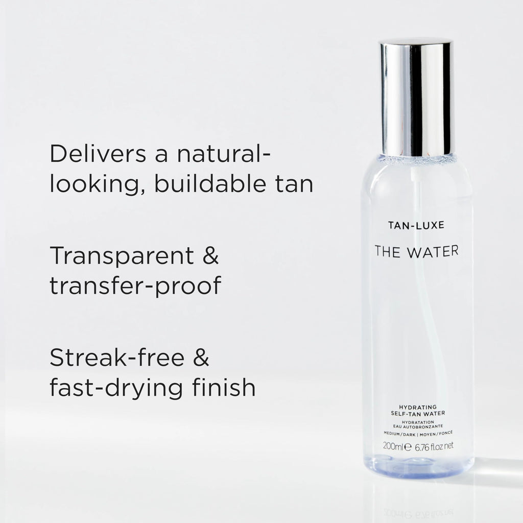 Tan-Luxe The Water, Hydrating Self Tanner Mist, Skincare Infused Spray for a Natural Looking Tan, Transfer-Free Formula, Cruelty-Free, 6.76 fl. oz