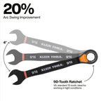 KLEIN TOOLS 69508 SAE Ratcheting Combination Wrench Set, 8-Piece, Slide-Lock 90-Tooth Ratchet, I-Beam Handle, Color-Coded Size Markings, Roll Pouch Storage