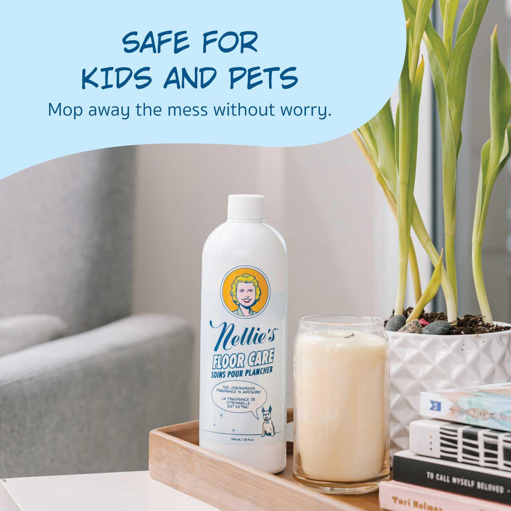 Nellie's Floor Care – Plant-Based Floor Cleaner for Hardwood, Tile, Ceramic, and More – Effectively Lifts Dirt and Odors – Fresh Lemongrass Scent (25 fl oz) - Made in Canada