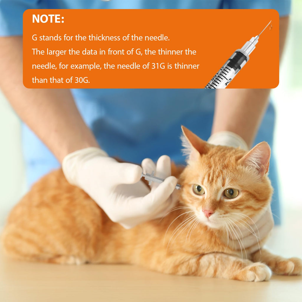 Syringes with Needle, U-100 1ml 31G 5/16" (8mm) Syringe, Pack of 30