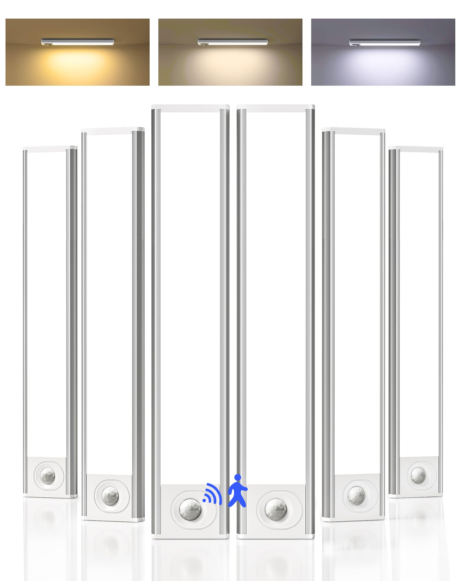 AMETHEUS 6-Pack Under Cabinet Lighting, 1800mAh Rechargeable Battery Motion Sensor Light Indoor, Dimmable & 3 Color Temps, Magnetic Closet Lights, Wireless Under Counter Lights for Kitchen (8inch)