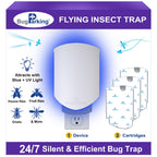 Bug Parking Flying Insect Trap, Plug-in UV Light for Gnats, Fruit Flies and Houseflies, Silent Sticky Catcher for Indoor Use, 1 Device & 3 Refills