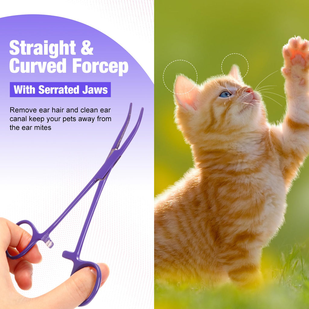 BBTO 2 Pcs Hemostat Forceps Curved Straight, Piercing Pliers,Lilac