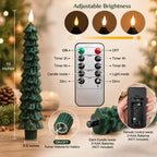 Fo32won Christmas Tree Shaped Flameless Candlesticks Battery Operated with Remote and Timer, Set of 4 Real Wax LED Taper Candles with 3D Flickering Wick for Christmas Decoration Gift