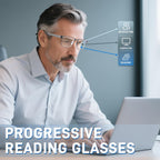 ZERPEET 2 Pack Men's Progressive Multifocal Reading Glasses,Rectangle Metal Frame with Spring Hinge Silicone Temple Blue Light Blocking Lenses Computer Readers Anti Eyestrain,2.5x