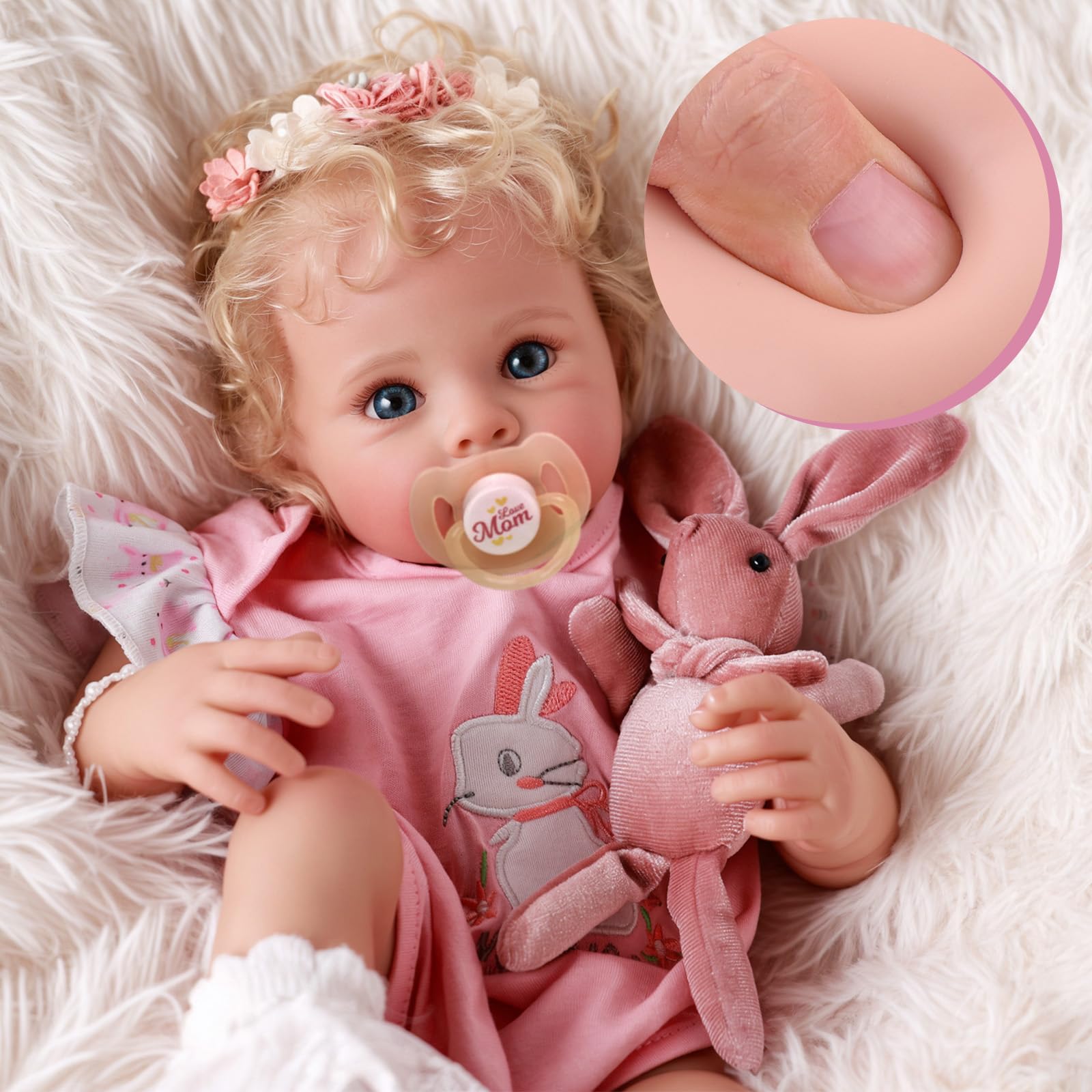 BABESIDE Reborn Baby Dolls Bettie - 17 Inch Soft Body Realistic Baby Doll Girl Lovely Awake Blond Curly Hair Girl Doll Handmade Real Life Baby Dolls with Gift Box for Kids Age 3+ Collectors