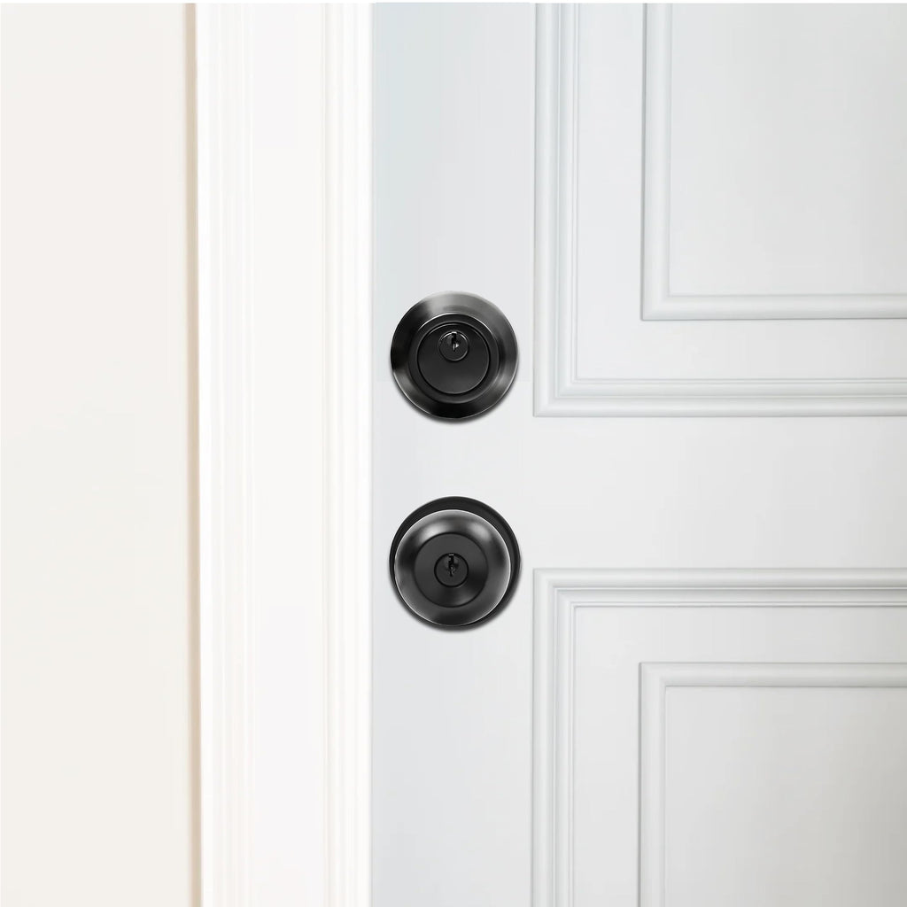 Exterior Door Lock Set with Deadbolt, Single Cylinder Deadbolt Lock and Door Knob Set, Keyed Alike Door Locks for Front Door,Matte Black Door Knob and Deadbolt Set(2Pack Set)
