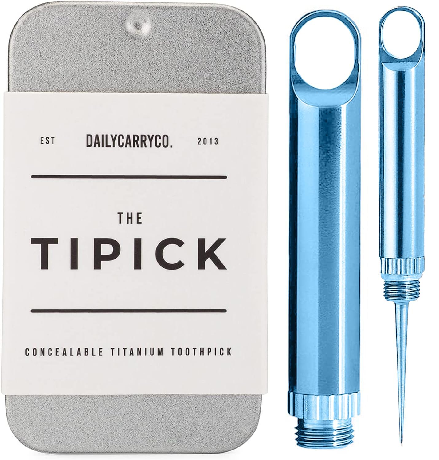 DAILYCARRYCO. TiPick Titanium Toothpick - Portable Metal Travel - Reusable EDC Micro Toothpick - Compact & Convenient - Carry On-The-Go - Titanium Construction, Ice Blue