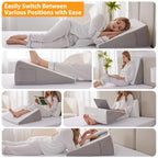 Ruqmuis Wedge Pillow for Acid Reflux, Bed Wedge Pillow for Headboard 10", Pillow Wedge for Back Pain Relief, Post Surgery, Elevated Pillows for Sleeping, Snoring, Triangle Pillow with Cover, White