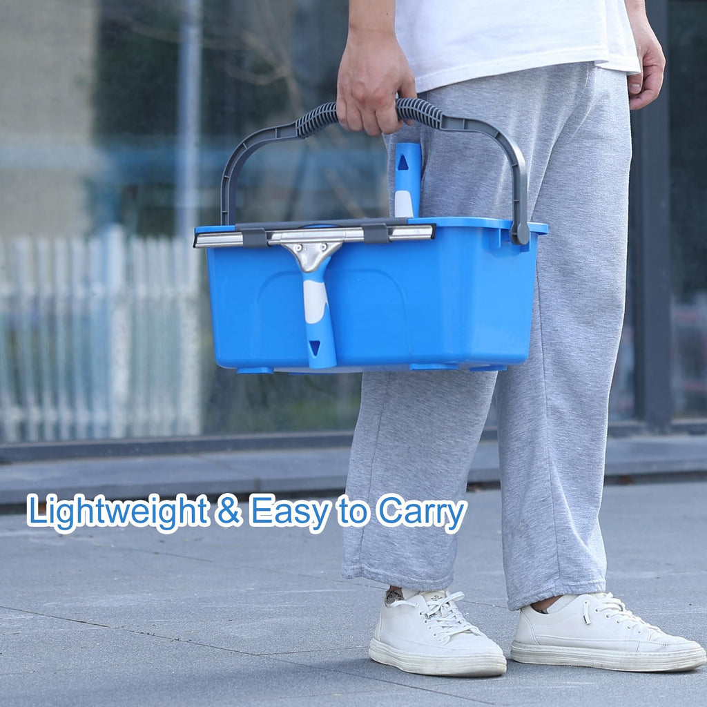 Mitclear Professional Window Cleaning Kit, Include Compact Cleaning Bucket 3 Gallon, Silicone Squeegee, Microfiber Scrubber, Cloth, All-in-one Window Cleaning Supplies, Commercial & Household Use