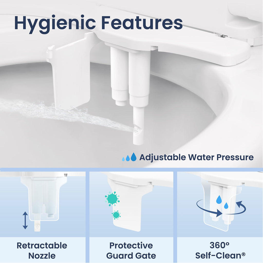 LUXE Bidet NEO 320 Plus - Warm Water, Dual Nozzle, Non-Electric Bidet Attachment for Toilet Seat, Patented Slide-In Install, 360° Self-Clean, EZ-Lift to Clean, Feminine & Rear Wash (Gold)