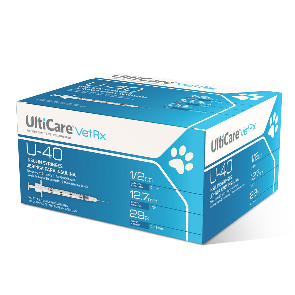 UltiCare VetRx U-40 1/2cc Pet Insulin Syringes, 1/2cc, 29G x 1/2", 100 Ct