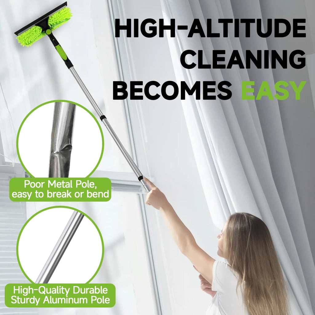 LILISPAI 67'' Window Squeegee Cleaner Tool with Extension Pole, 2-in-1 Squeegee for Window Cleaning Kit with Scrubber and Rotating Head, 2 Blade 2 Scrubber for Indoor & Outdoor High Windows
