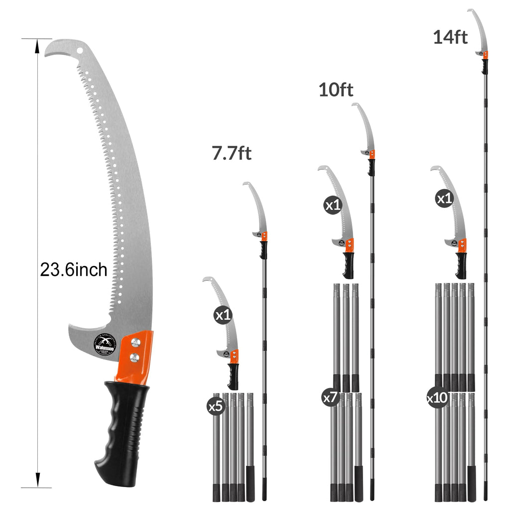 14FT Pole Saw for Tree Trimming 2-in-1 Hand Saw Steel Blade Extension Pole