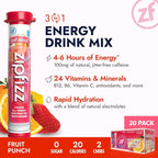 Zipfizz Energy Drink Powder, 20 Pack Electrolyte Mix with B12 - Fruit Punch