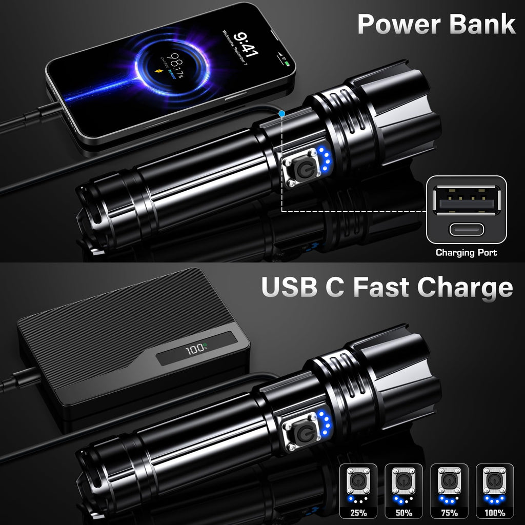 AKNEAR Rechargeable LED Flashlight High Lumens, Super Bright Flashlights with Zoomable & USB C Rechargeable & 5 Light Mode & IPX7 Waterproof, Powerful Flash Light for Home, Hiking, Camping