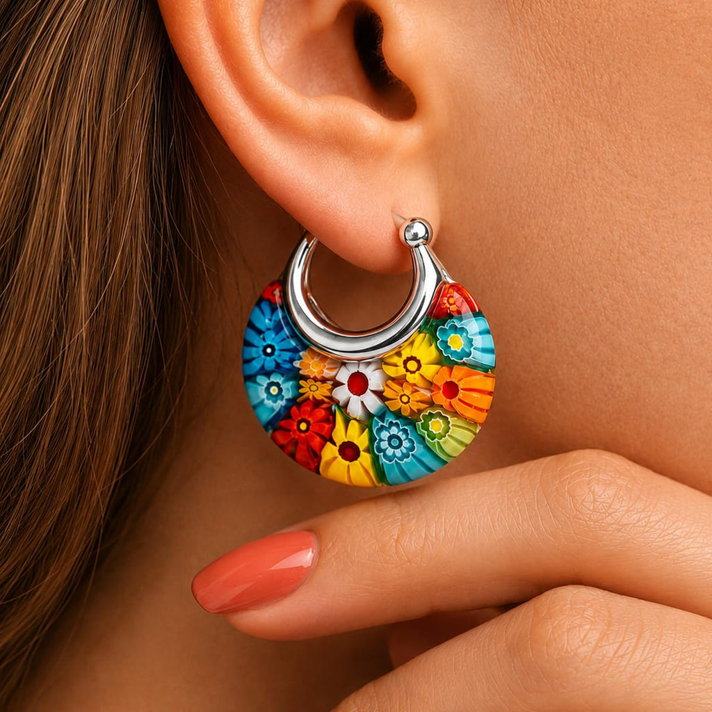 Shop LC Murano Style Glass Hoop Earrings for Women - Multicolor