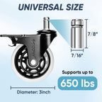 TICONN Office Chair Caster Wheels Set of 5 for Tile, Hardwood Floors and Carpets, Universal Fit for Most Chairs (Transparent with Brake)