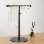 niffgaff T Bar Purse Display Stand Tabletop: Adjustable Height Handbag Holder, Countertop Hanging Rack for Long Necklace Scarf Lanyard, Black
